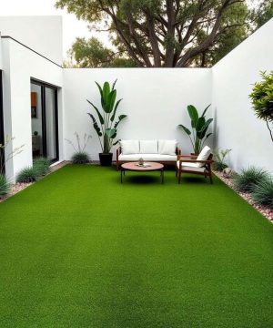 Expertly installed artificial grass for a residential backyard, offering a soft and realistic look.