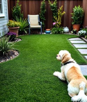 Pet-friendly artificial turf with advanced drainage, safe for dogs and easy to clean.